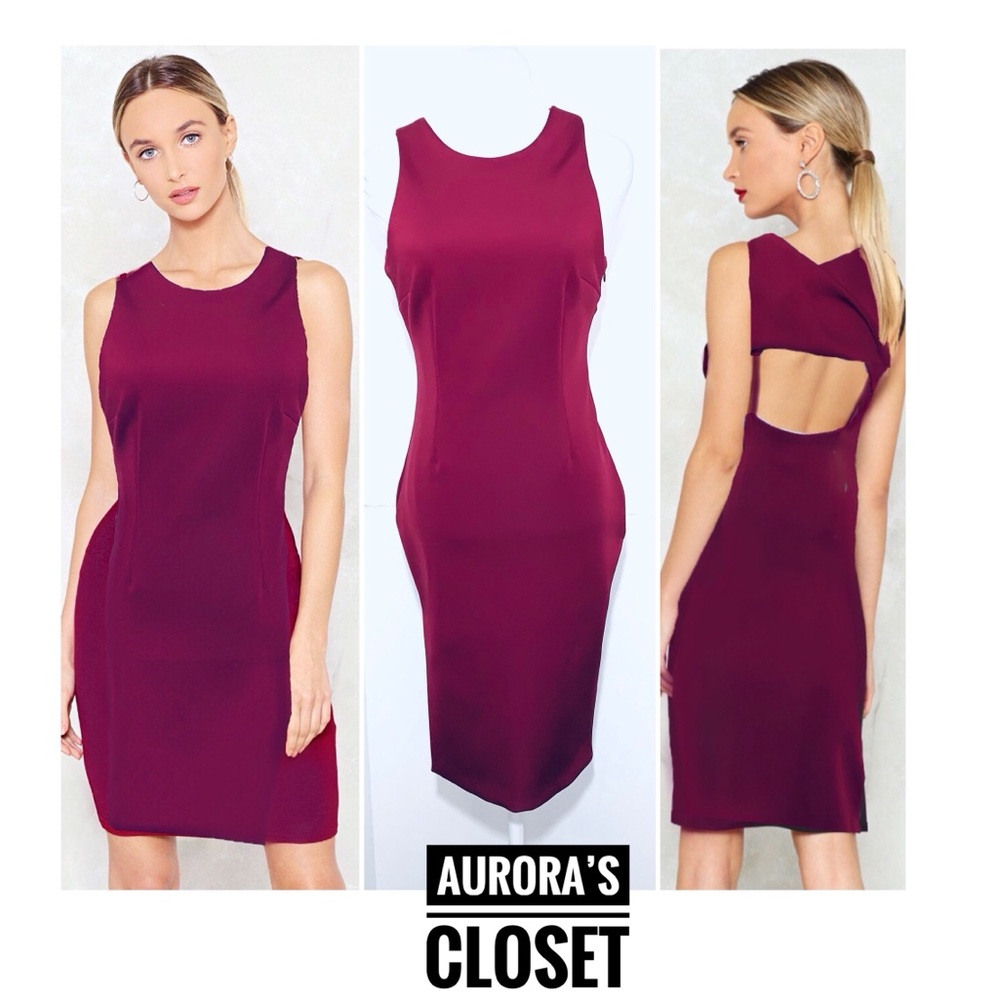 C/MEO S Red Scuba Bodycon Dress Cut Out Back